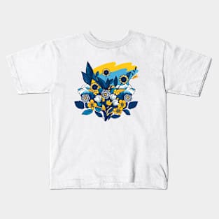 Ukrainnian flag with flowers Kids T-Shirt